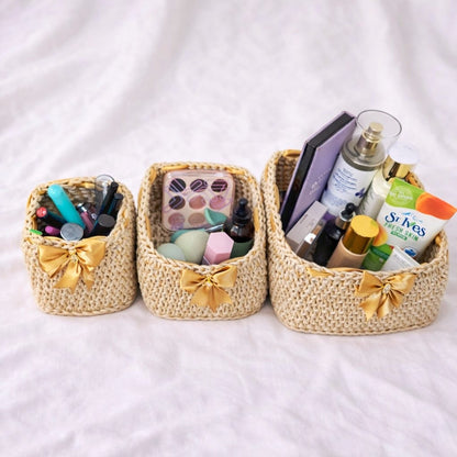 pack 3 pièces panier carrée avec ruban