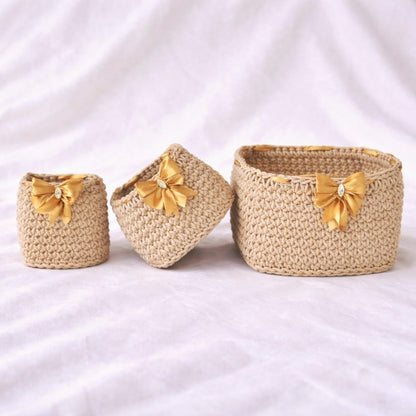 pack 3 pièces panier carrée avec ruban