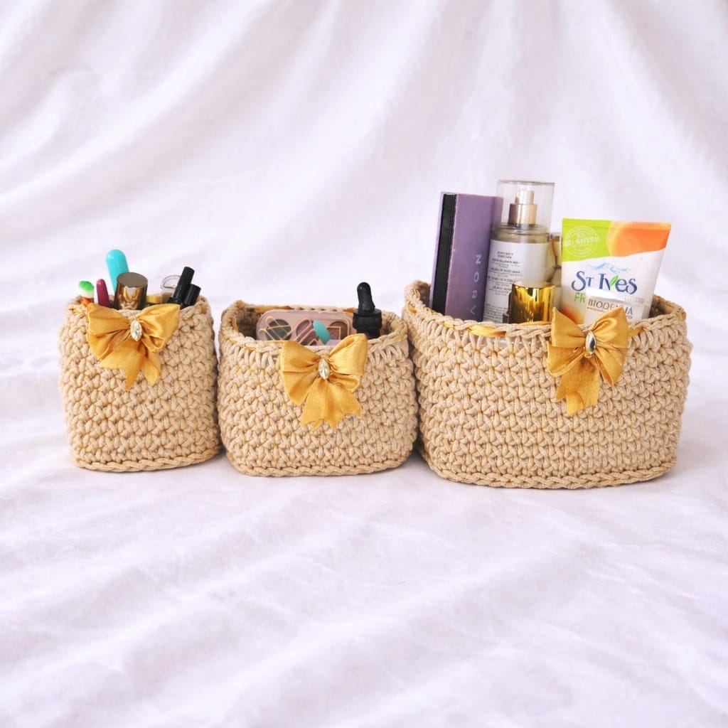 pack 3 pièces panier carrée avec ruban