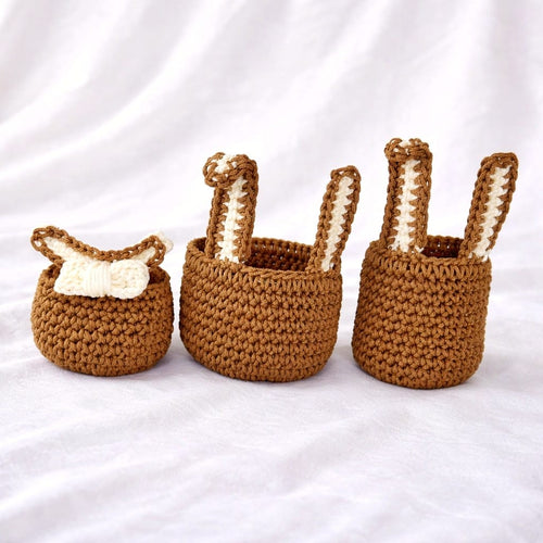 Pack 3 pièces panier lapin marron