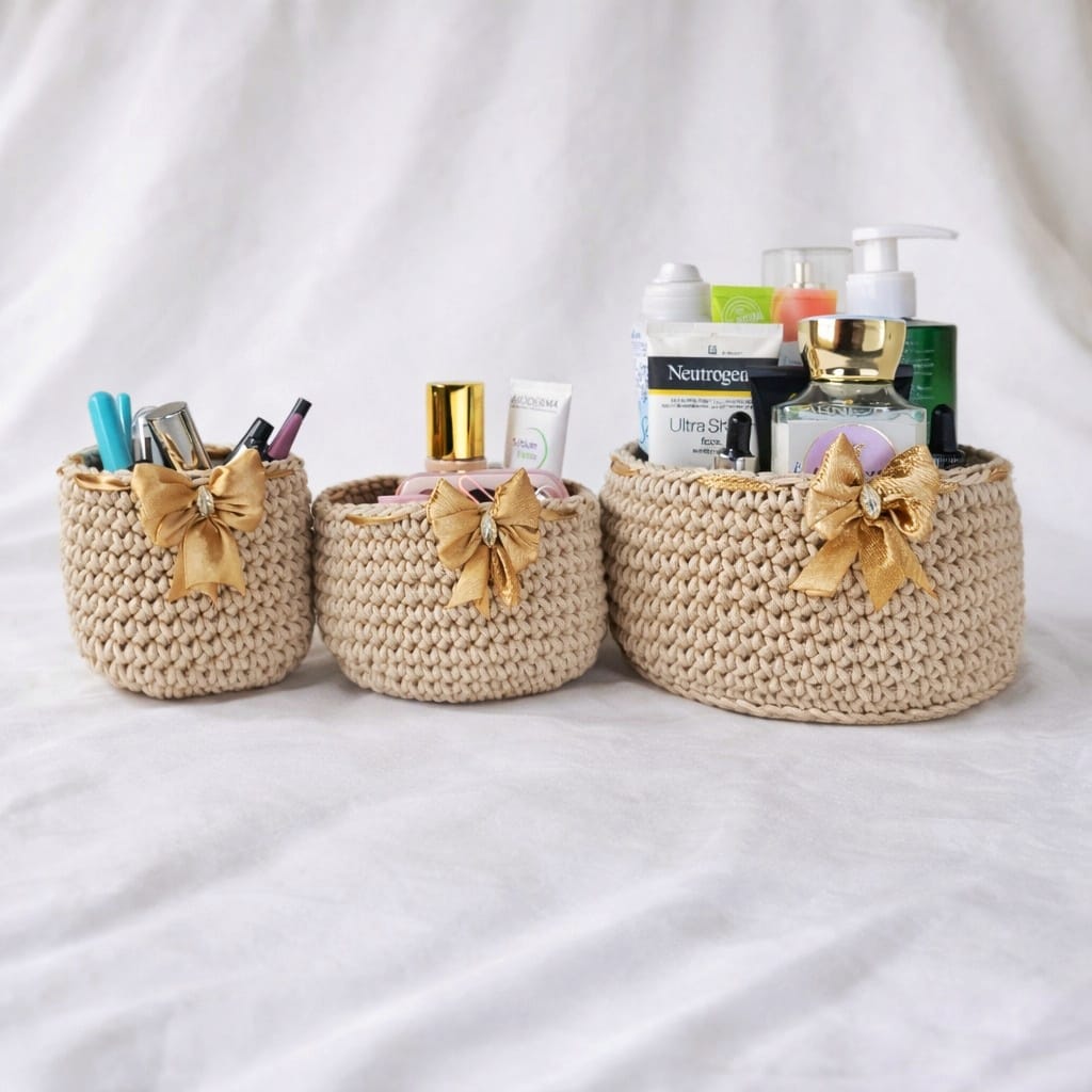 pack 3 pièces panier rond  avec ruban