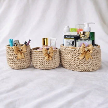 pack 3 pièces panier rond  avec ruban