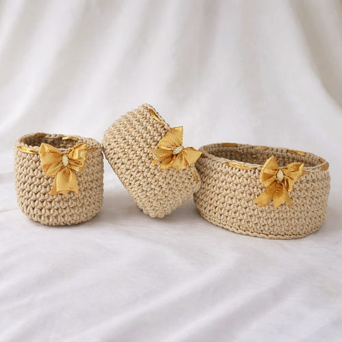 pack 3 pièces panier rond  avec ruban