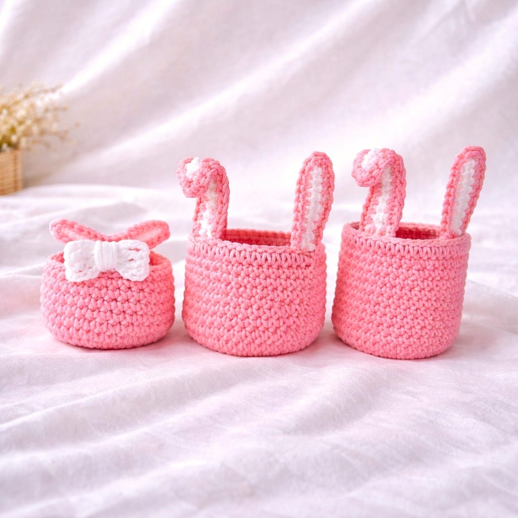 Pack 3 pièces panier lapin rose
