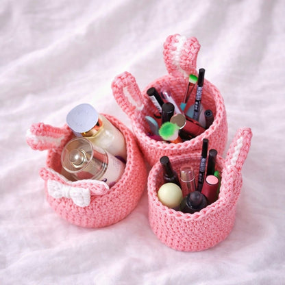 Pack 3 pièces panier lapin rose