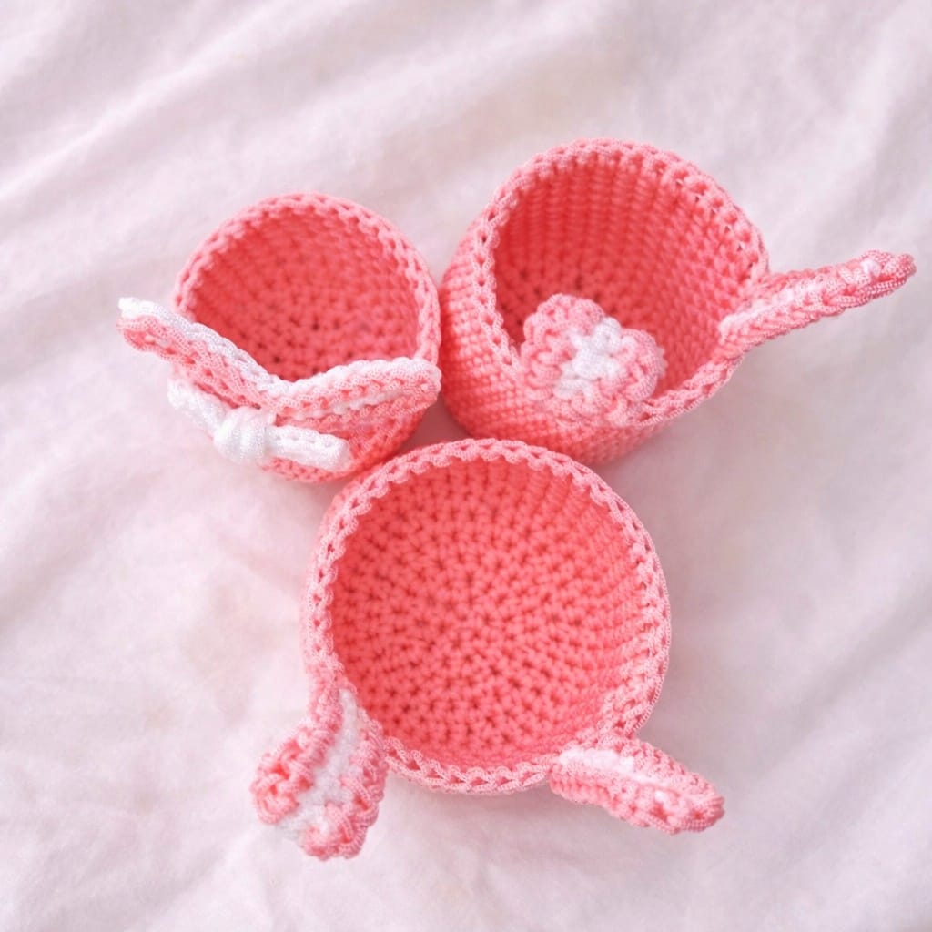 Pack 3 pièces panier lapin rose
