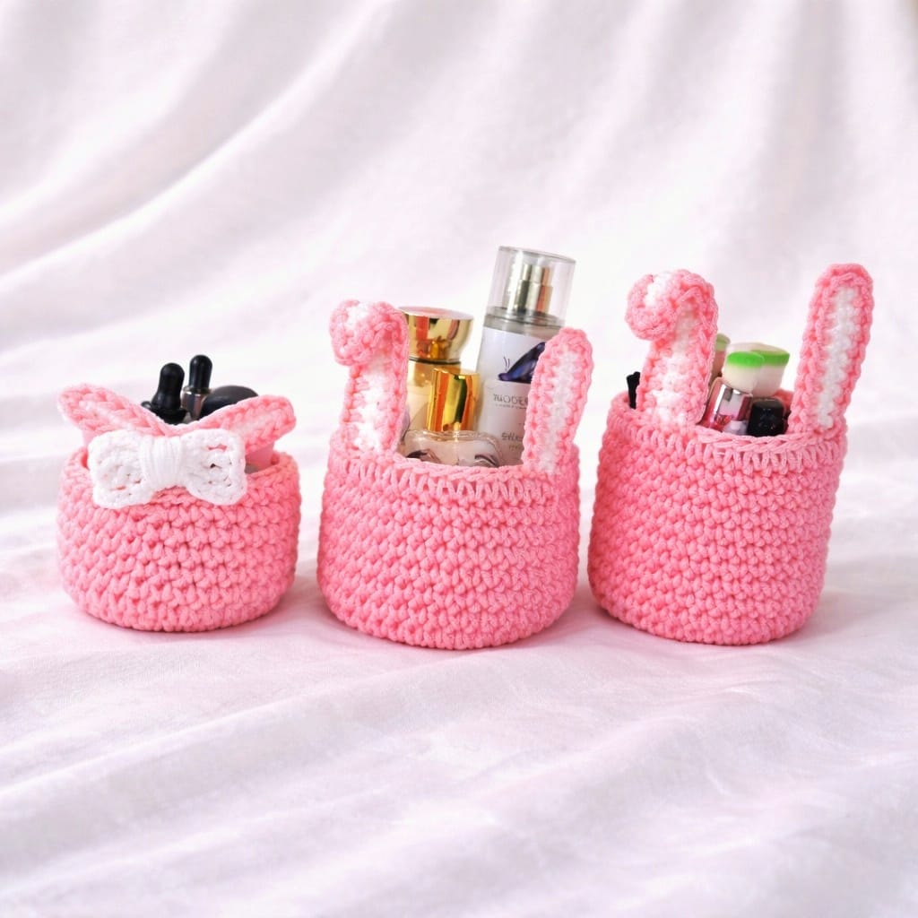 Pack 3 pièces panier lapin rose